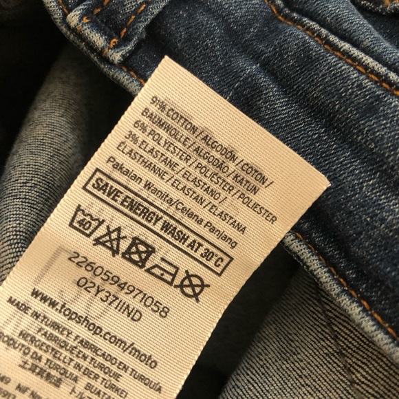 Topshop Moto Jamie Size 30x30 Jeans Blue Stretch Skinny High Rise Distressed Zip - Picture 7 of 8
